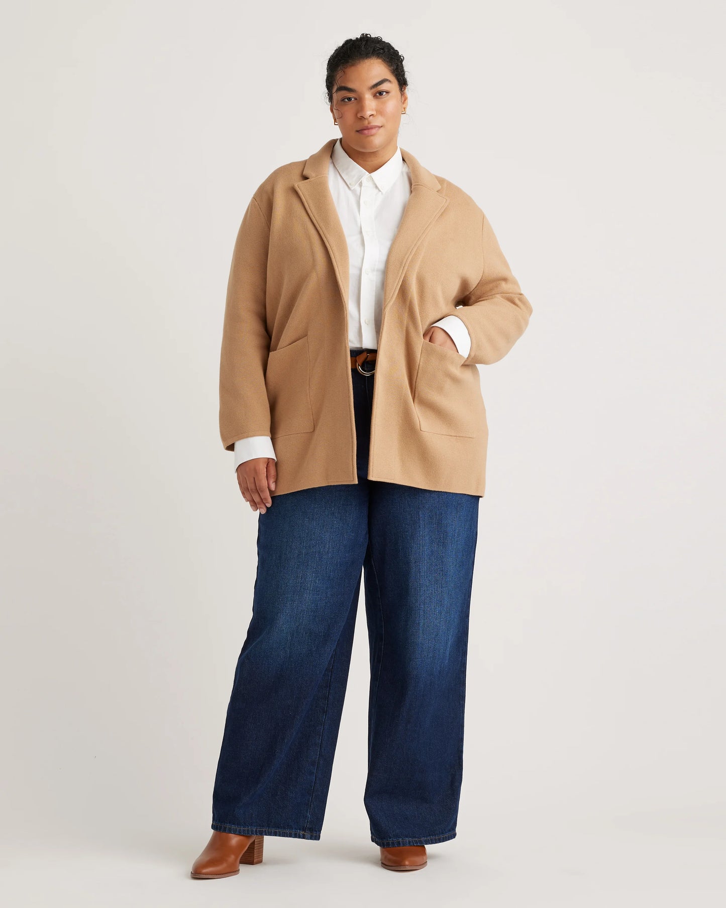 100% Organic Cotton Knit Blazer - 1X / Navy
