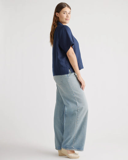 100% European Linen Short Sleeve Shirt - XS / Moonstone Blue