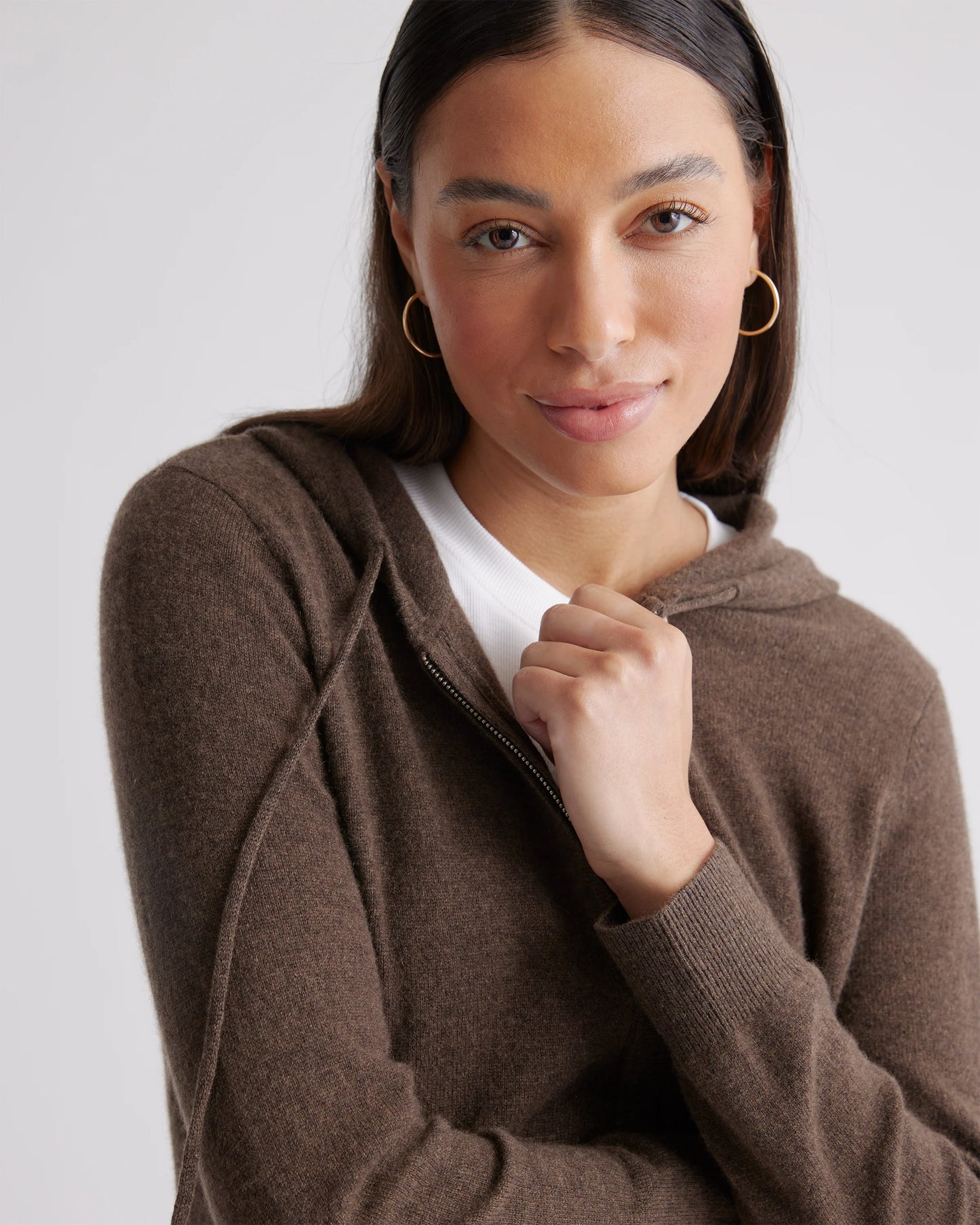 Mongolian Spring Cashmere Full-Zip Hoodie - XS / Brown