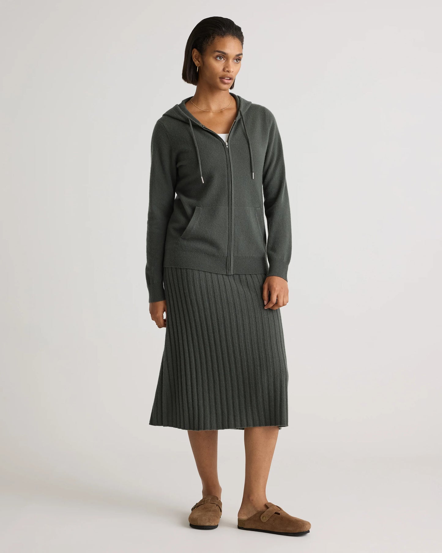 Mongolian Cashmere Full-Zip Hoodie - XS / Heather Grey