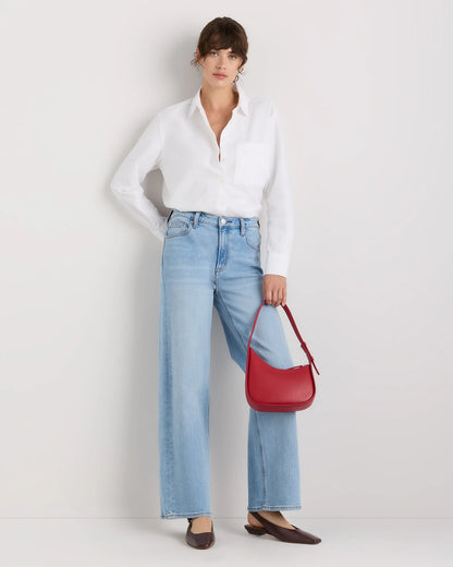 Italian Leather Asymmetrical Mini Shoulder Bag - One Size / Shell Pink