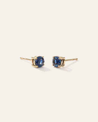 14K Gold Gemstone Solitaire Studs - One Size / Blue Sapphire