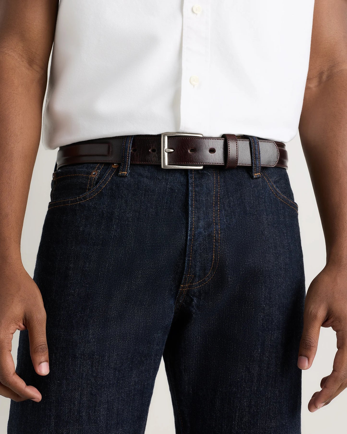 Hugo Contoured Leather Dress Belt - 30 / Hickory
