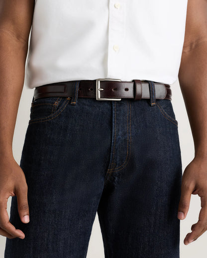 Hugo Contoured Leather Dress Belt - 30 / Hickory