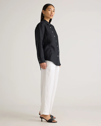 100% European Linen Long Sleeve Shirt - XS / Blue Pinstripe