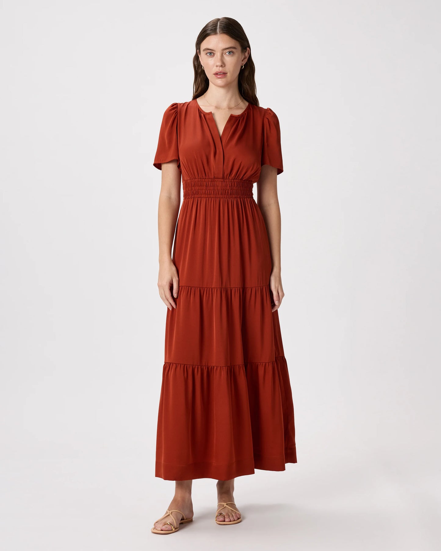 Washable Stretch Silk Tiered Maxi Dress - XS / Navy