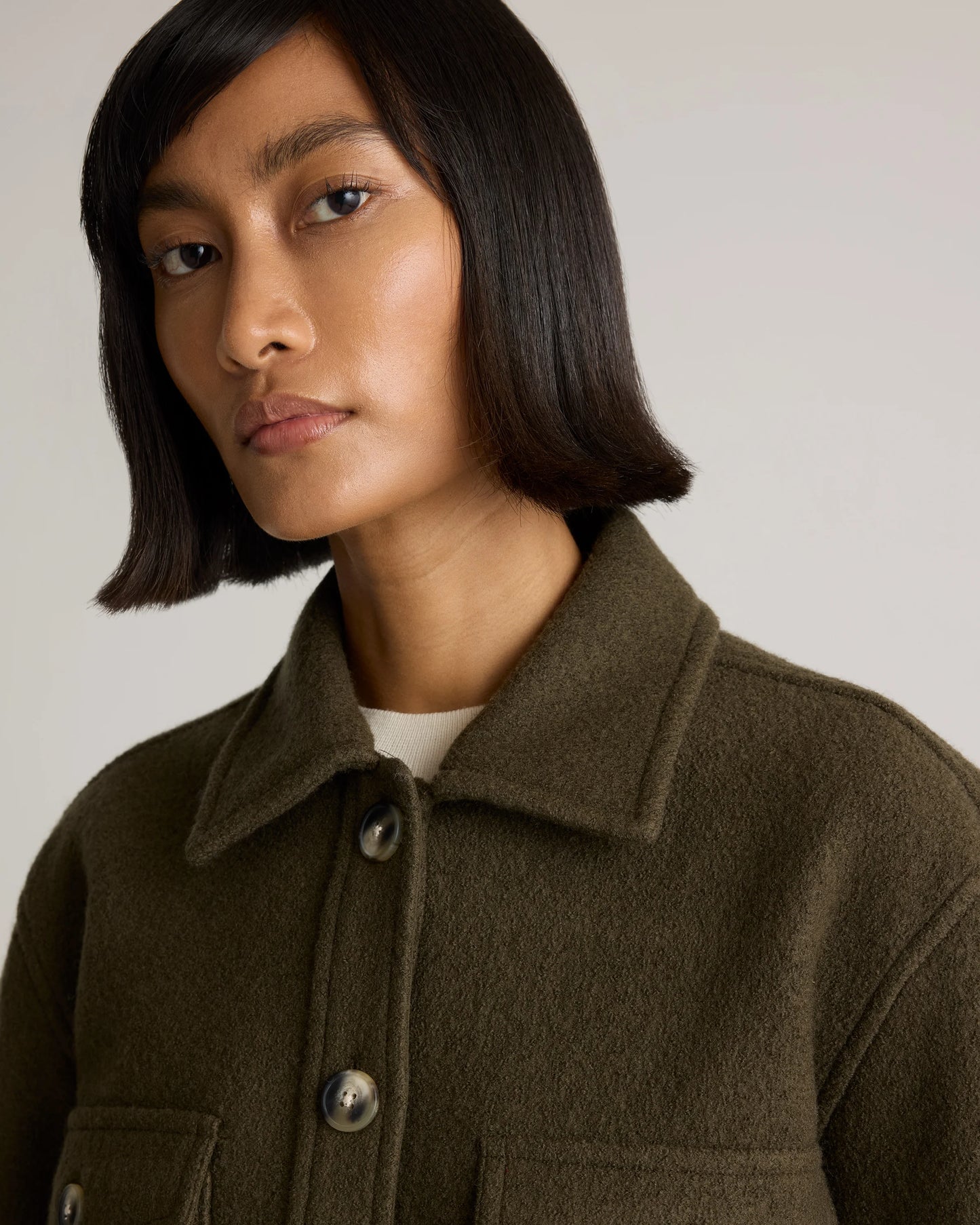 100% Merino Wool Cropped Shirt Jacket - XS / Mulled Wine