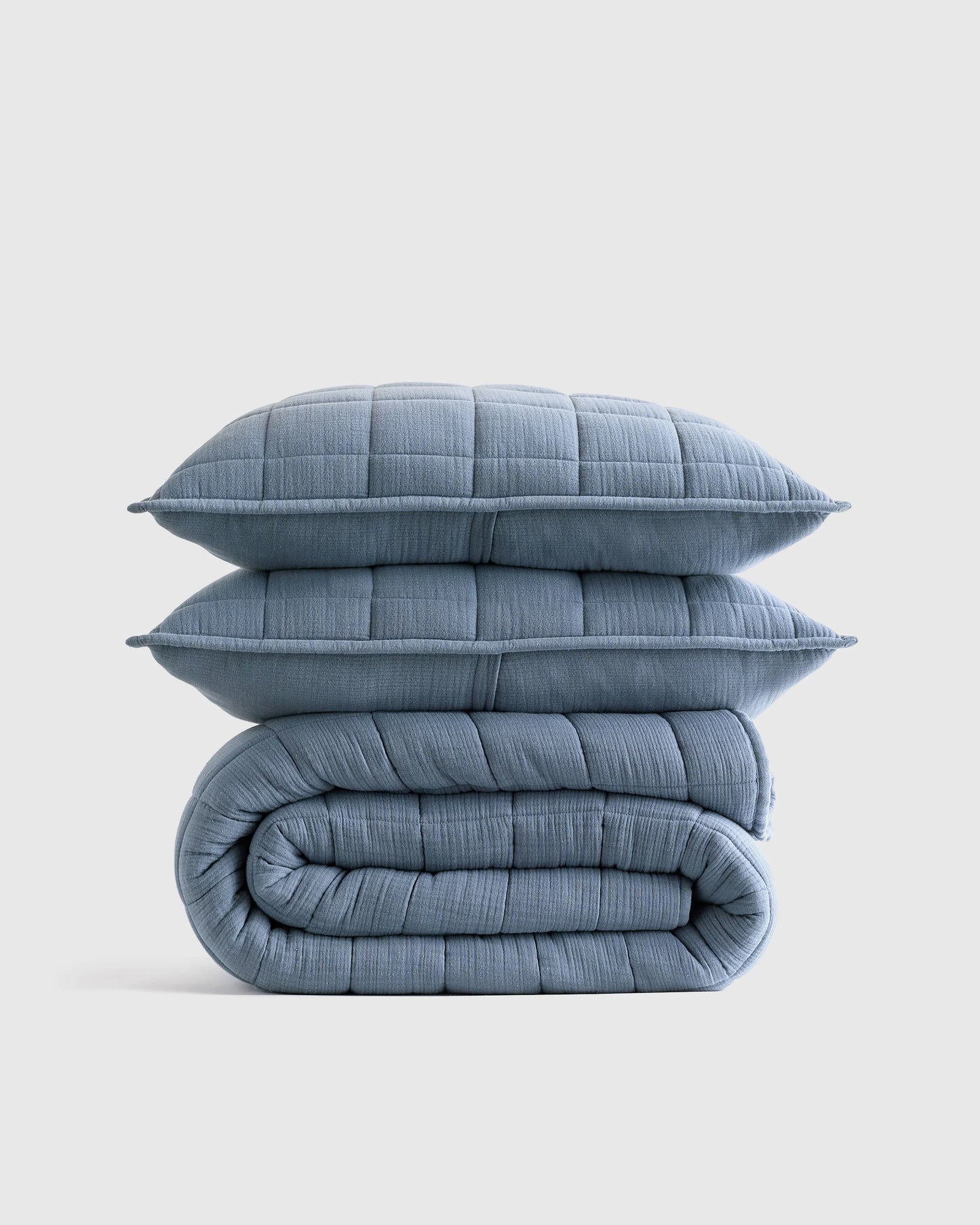 Organic Cotton Gauze Box Quilt Set - Twin / Mineral