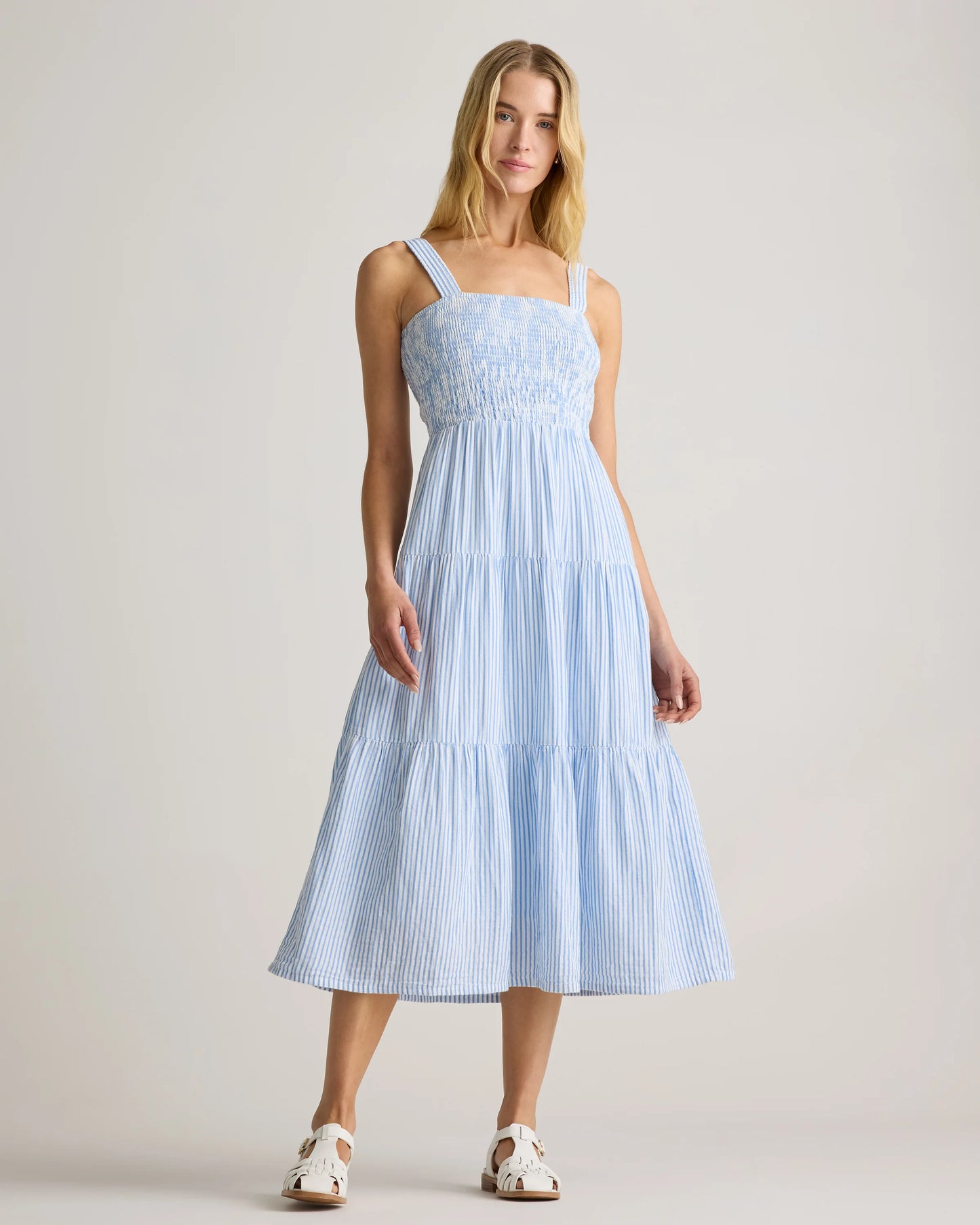 100% Organic Cotton Gauze Smocked Sleeveless Maxi Dress - XS / Ocean Breeze