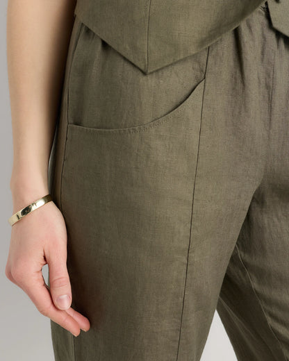 100% European Linen Tapered Ankle Pants - XS / Blue Pinstripe