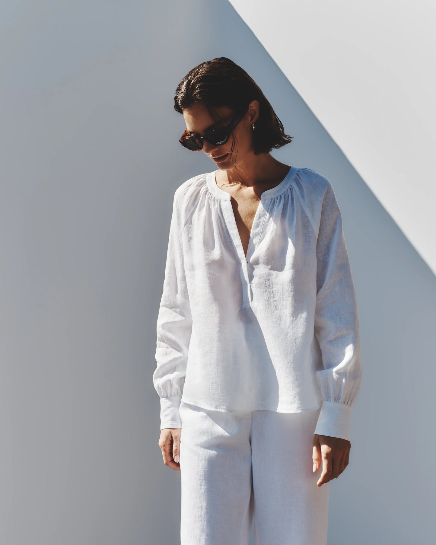 100% European Linen Peasant Top - XS / White