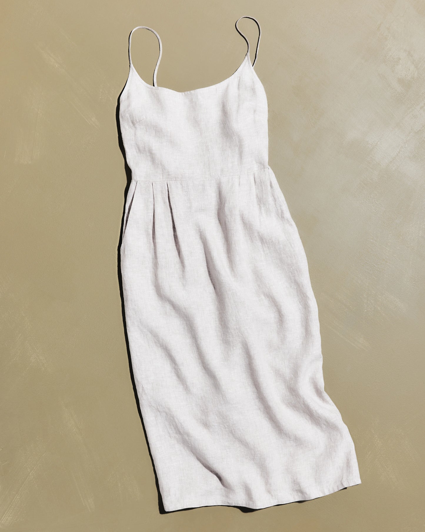 100% European Linen Scoop Neck Midi Dress - XS / Ivory Porcelain Blue Petite Floral