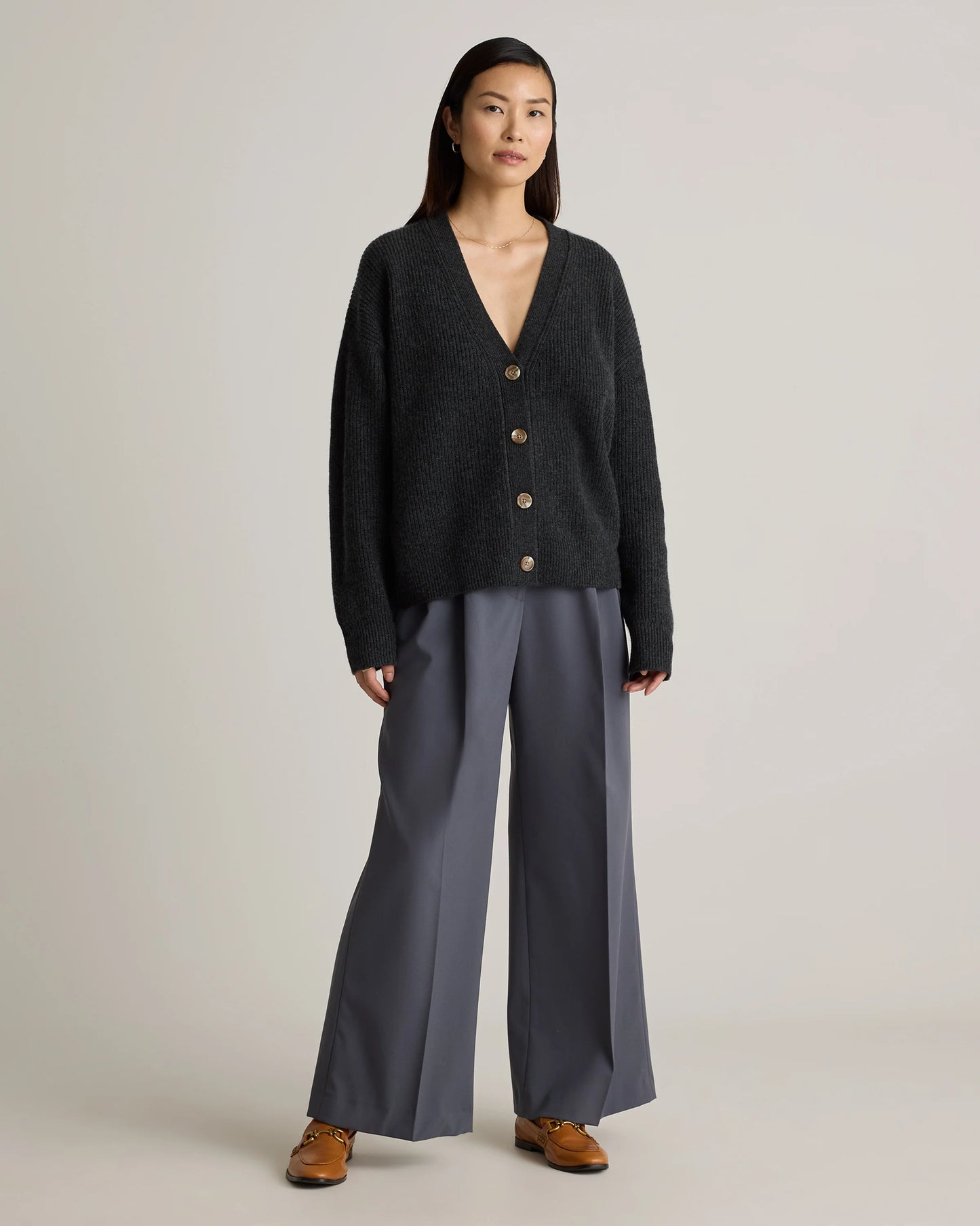 Mongolian Cashmere Fisherman Boxy Cropped Cardigan Sweater - XS / Faded Denim