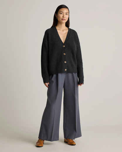 Mongolian Cashmere Fisherman Boxy Cropped Cardigan Sweater - XS / Faded Denim