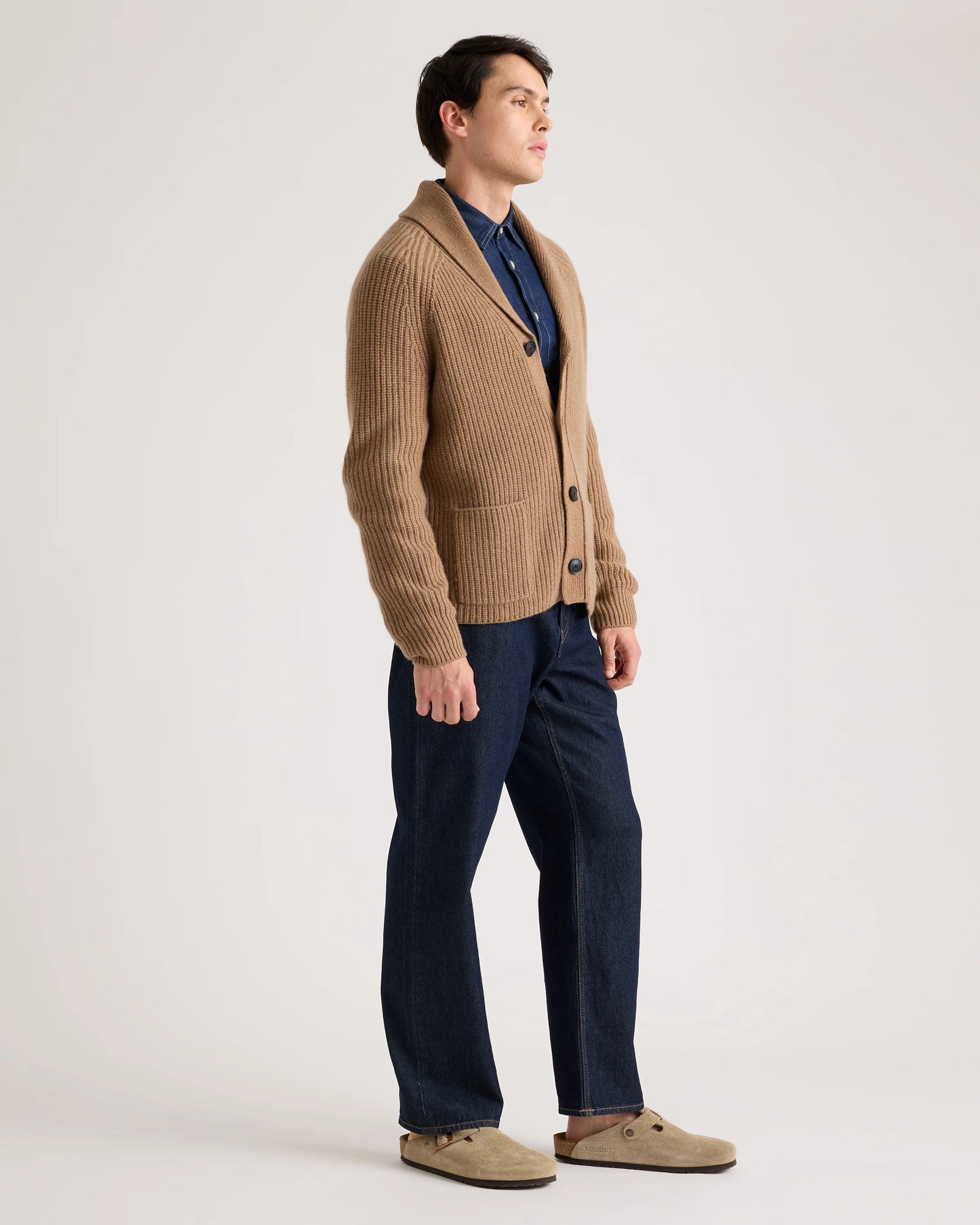 Mongolian Cashmere Shawl Collar Cardigan - S / Black