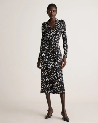 100% Silk Jersey Midi Wrap Dress - XS / Crimson Prism