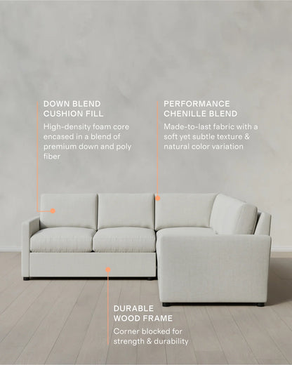 Brennan L Sectional in Performance Chenille Linen Blend - 99x99 / Snow