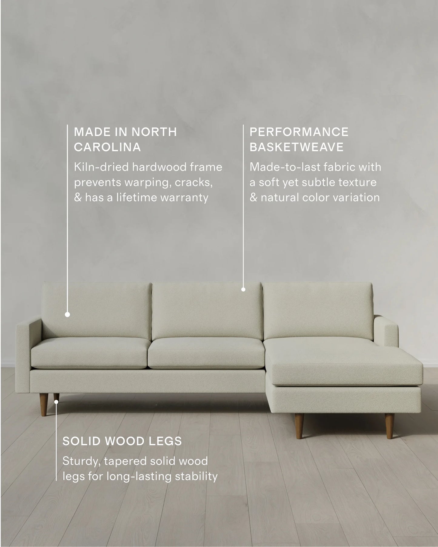Atlas Midcentury Chaise Sectional in Performance Basketweave - 106" Right Arm / Navy