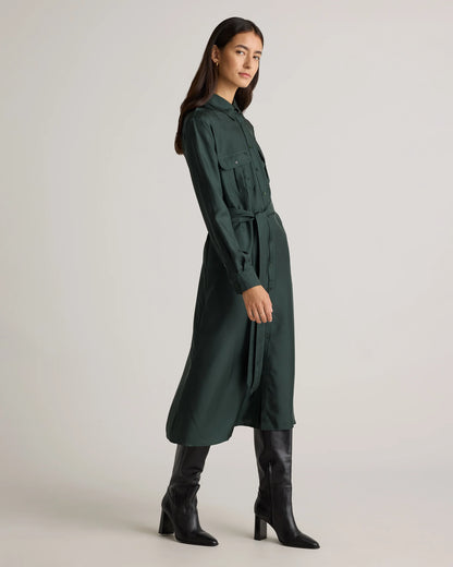 100% Silk Twill Utility Shirt Dress - XS / Hot Fudge