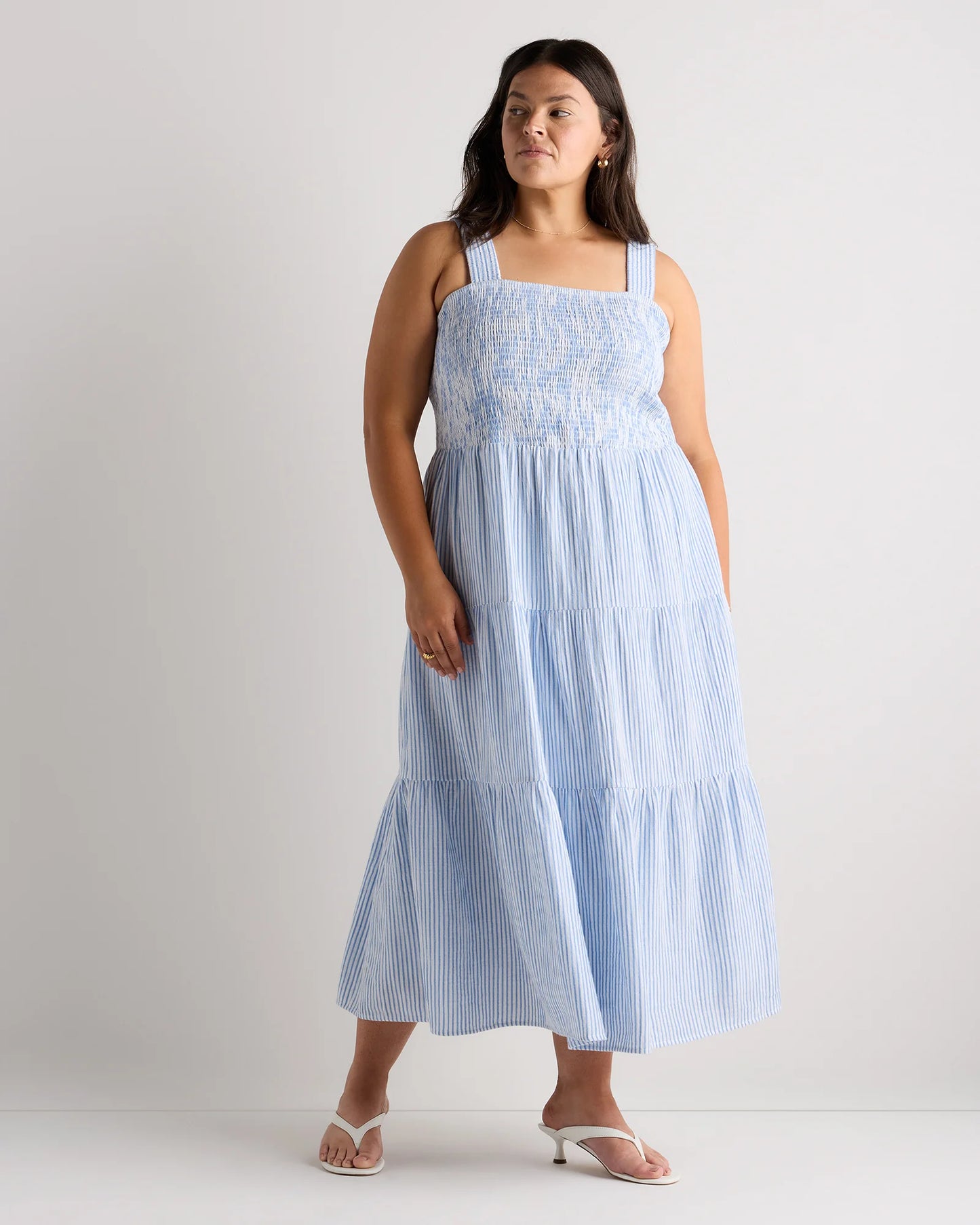100% Organic Cotton Gauze Smocked Sleeveless Maxi Dress - 1X / Ocean Breeze