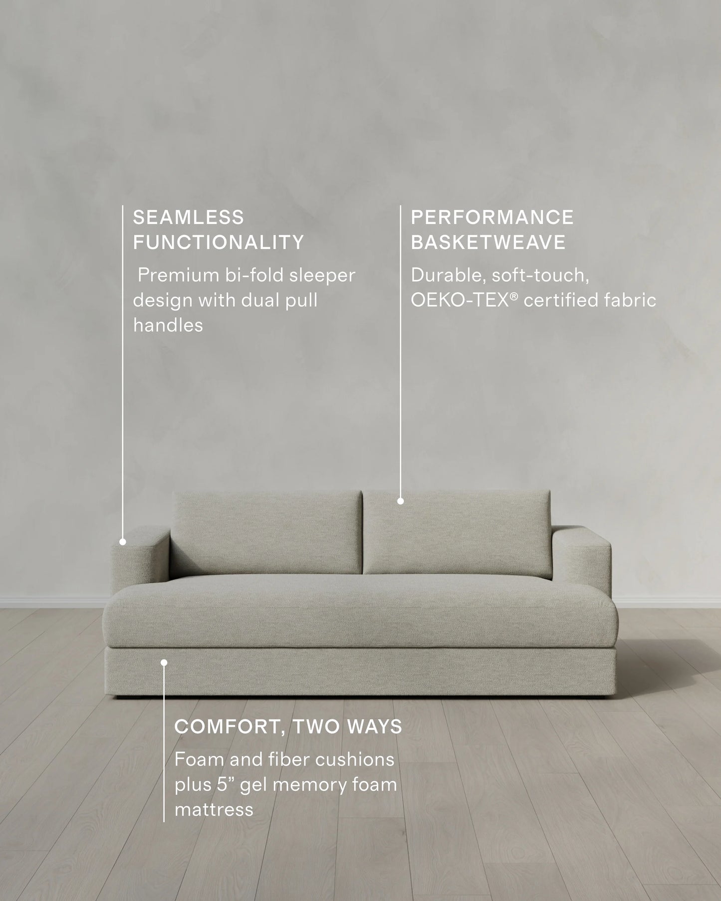 Sierra Curved Arm Sleeper Sofa in Performance Basketweave - One Size / Flax
