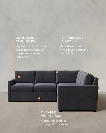 Brennan L Sectional in Performance Velvet - 99x99 / Taupe