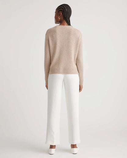Mongolian Cashmere Boxy Crewneck Sweater - XS / Faded Denim/Brown/Ivory Variegated Stripe