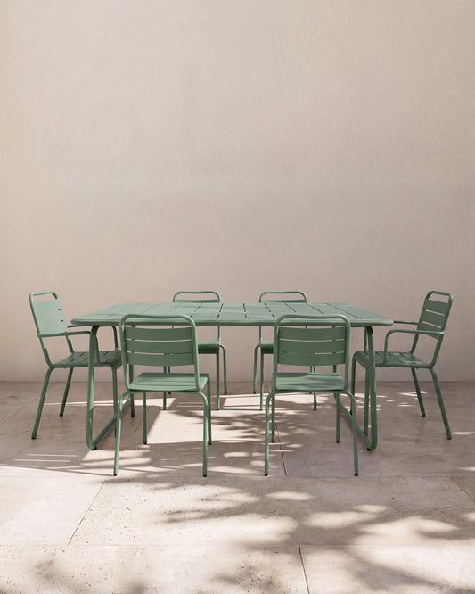 Powder-Coated Aluminum Outdoor Dining Set - One Size / Sage Green
