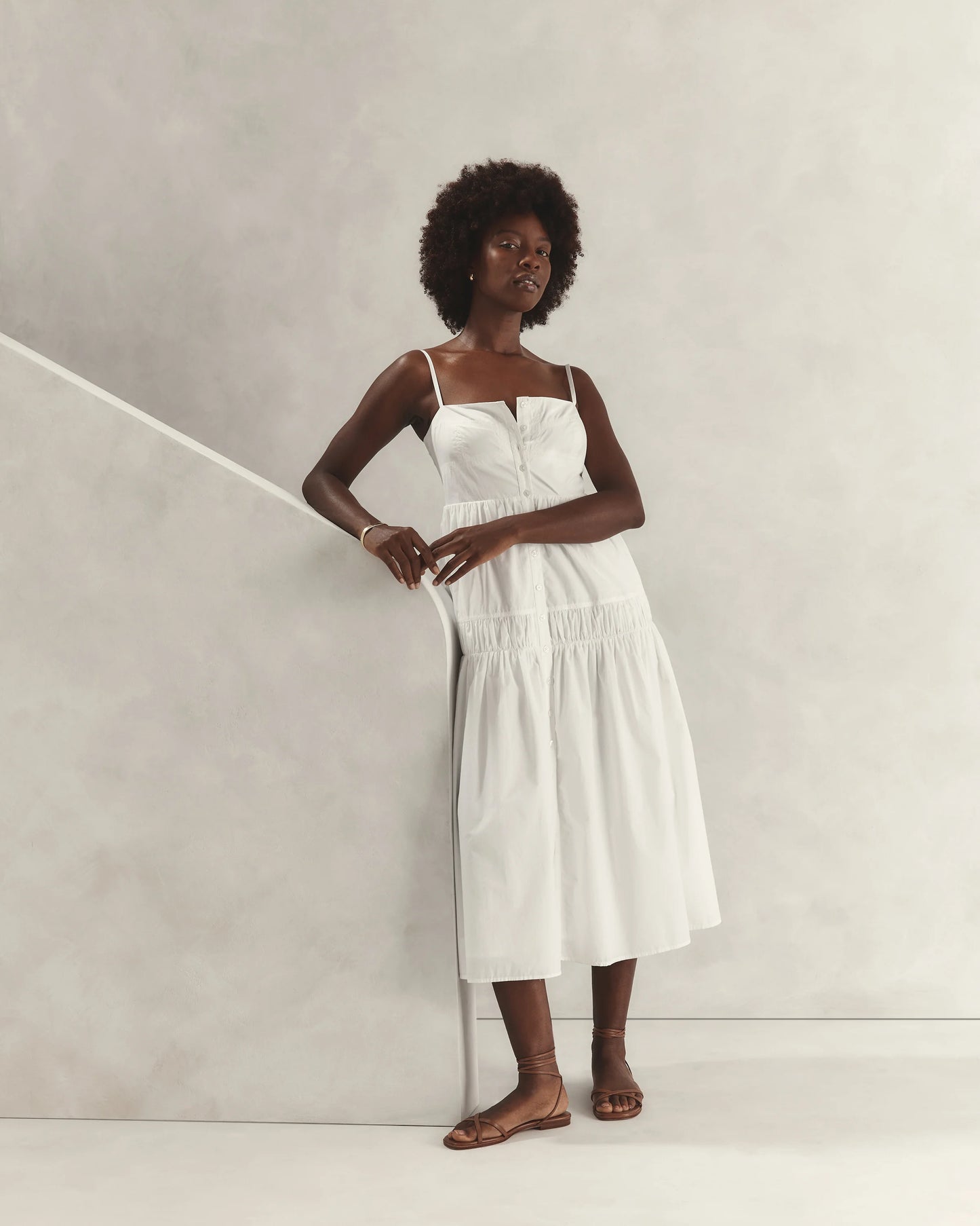 100% Organic Cotton Poplin Spaghetti Strap Maxi Dress - XS / Light Blue Stripe