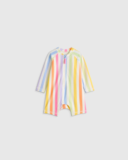 Long Sleeve Zip-Up Rash Guard One-Piece - 0-3M / Peri Beach Stripe