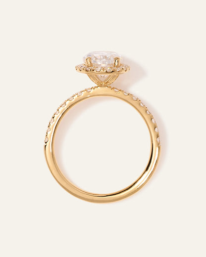 Lab Grown Diamond Oval Halo Pave Engagement Ring - 1.50ct - 4 / Yellow Gold