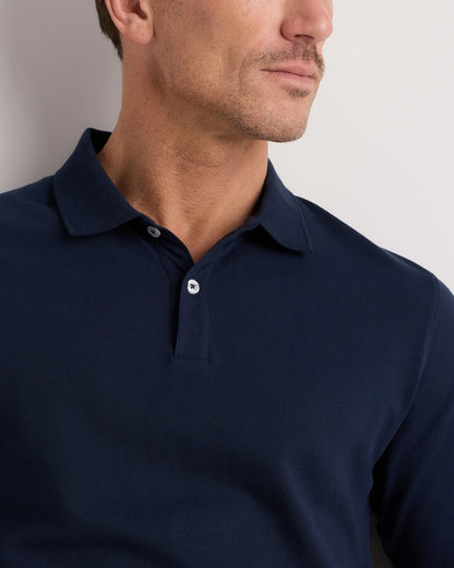 Organic Cotton Long Sleeve Pique Polo - S / Black