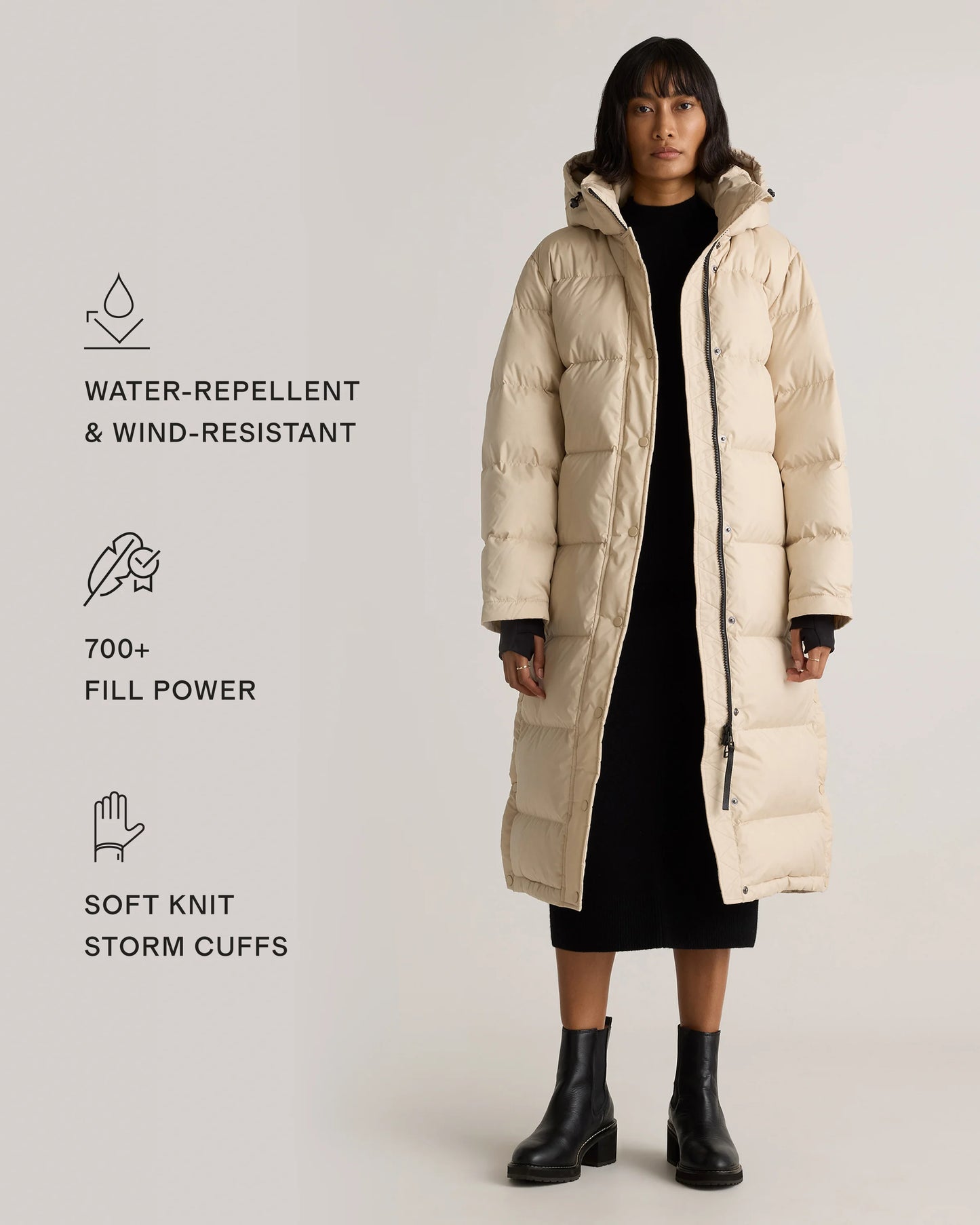 Responsible Down Long Puffer Jacket - XS / Black