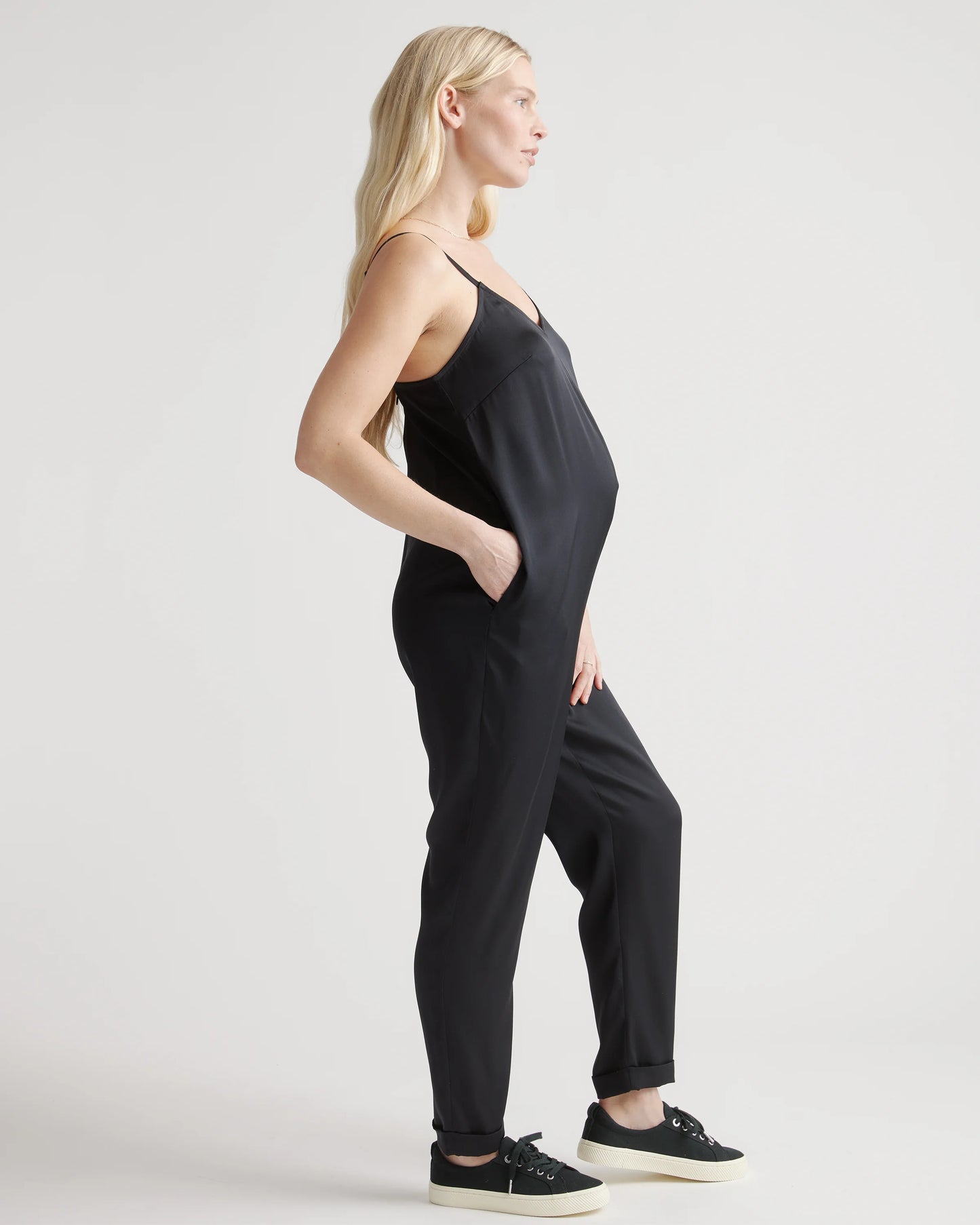 Washable Stretch Silk Maternity Jumpsuit - XS / Black