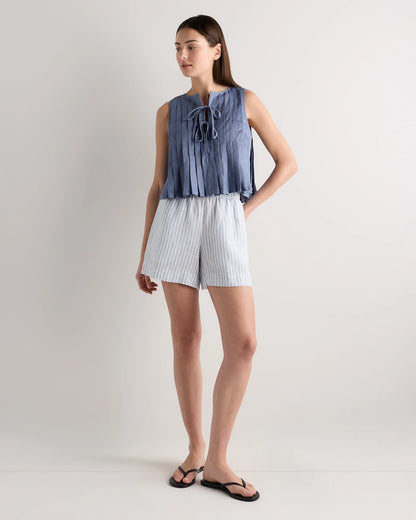 100% European Linen Pleated Tank - XS / Moonstone Blue