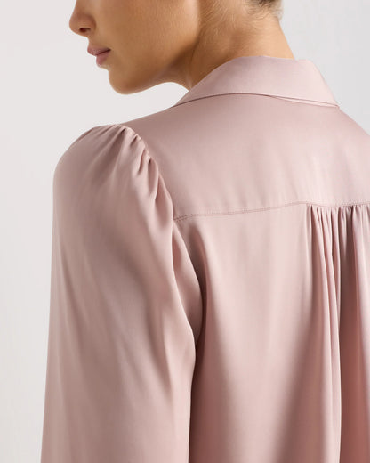 Washable Stretch Silk Split Neck Blouse - XS / Forest Green