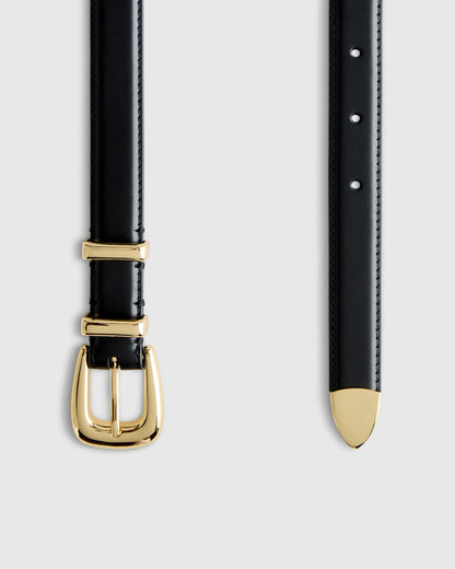 Lola European Leather Western Skinny Belt - XS / Black/Gold