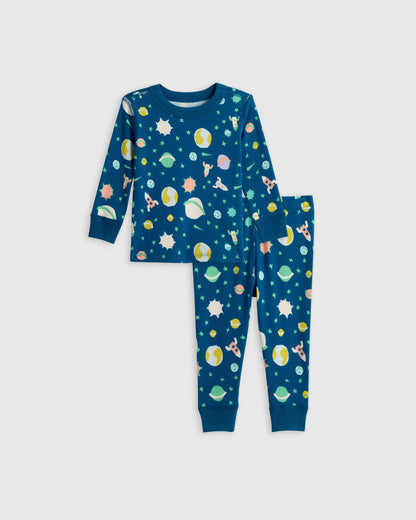 100% Organic Cotton Long Sleeve and Pant Pajama Set - 12-18M / Navy Stripe