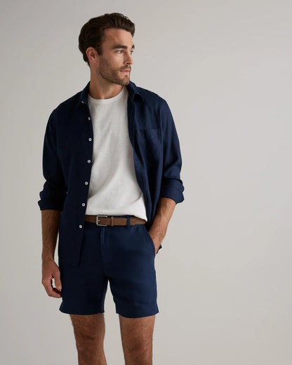 100% European Linen Trouser Shorts - 7" - S / Bayberry Olive