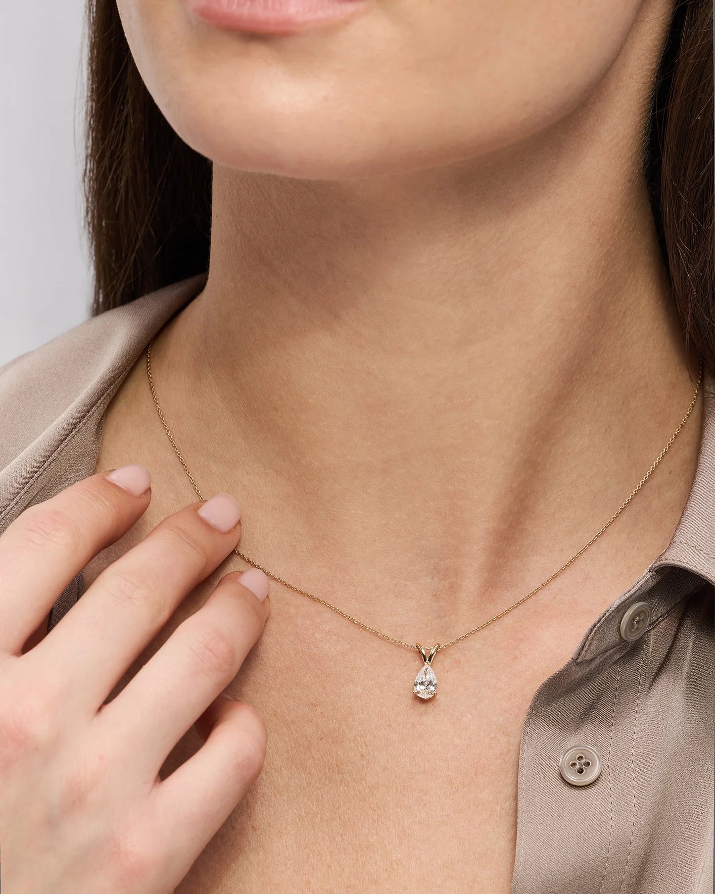 14K Gold Lab Grown Diamond Pear Solitaire Necklace - 1ctw - One Size / Yellow Gold