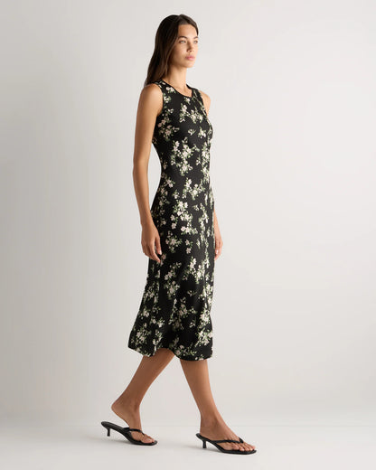 Washable Stretch Silk Tank Midi Dress - XS / Cordovan Red Hibiscus