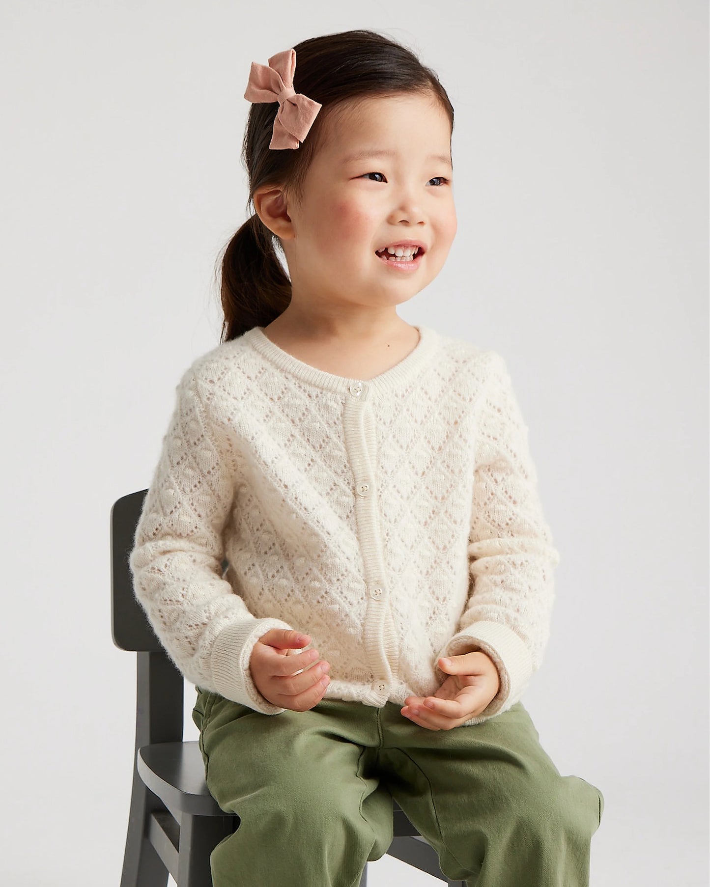 Washable Cashmere Pointelle Cardigan - 5T / Ivory