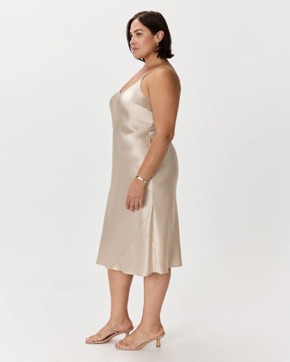 100% Washable Silk Slip Dress - 1X / Champagne