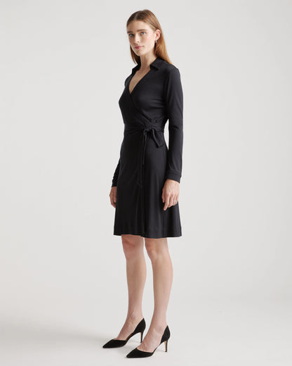 100% Silk Jersey Mini Wrap Dress - XS / Evergreen
