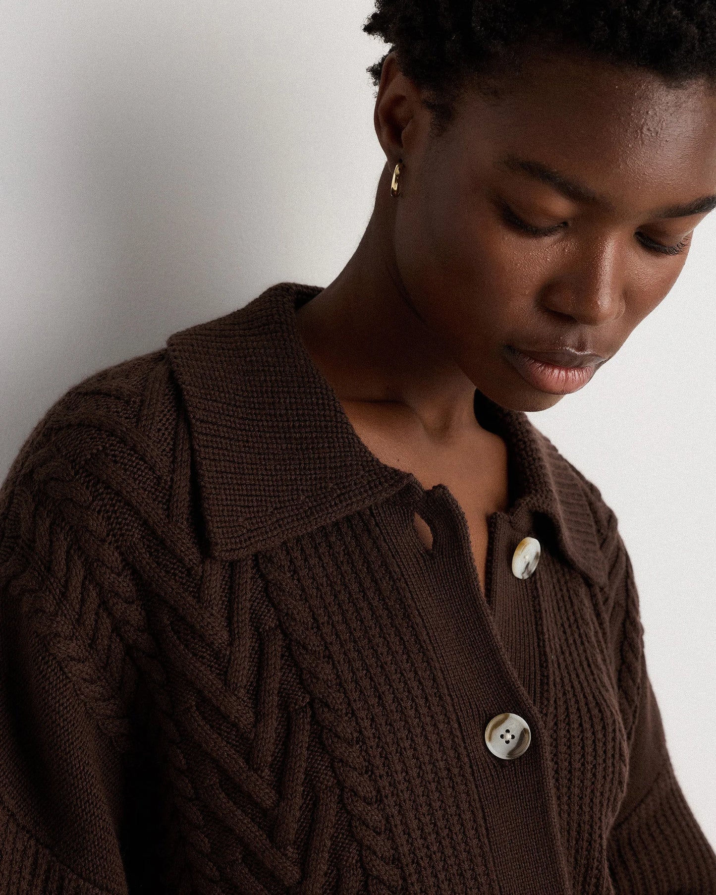 Australian Merino Wool Collared Cable Cardigan - XS / Coffee Bean Brown