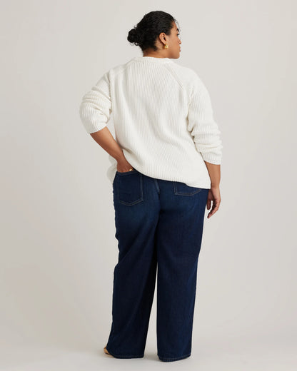 100% Organic Cotton Fisherman Crew Sweater - 1X / Blue Sapphire