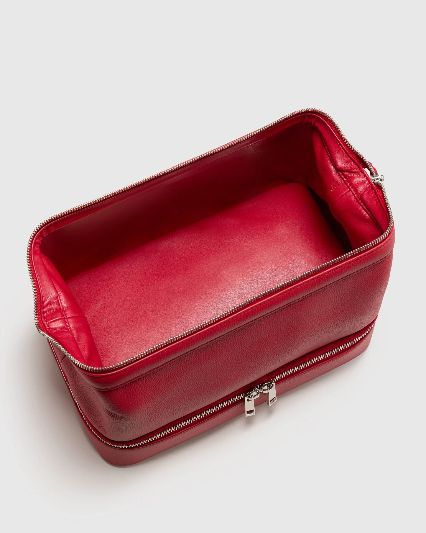 Italian Leather Dual Compartment Toiletry Bag - One Size / Ruby Red