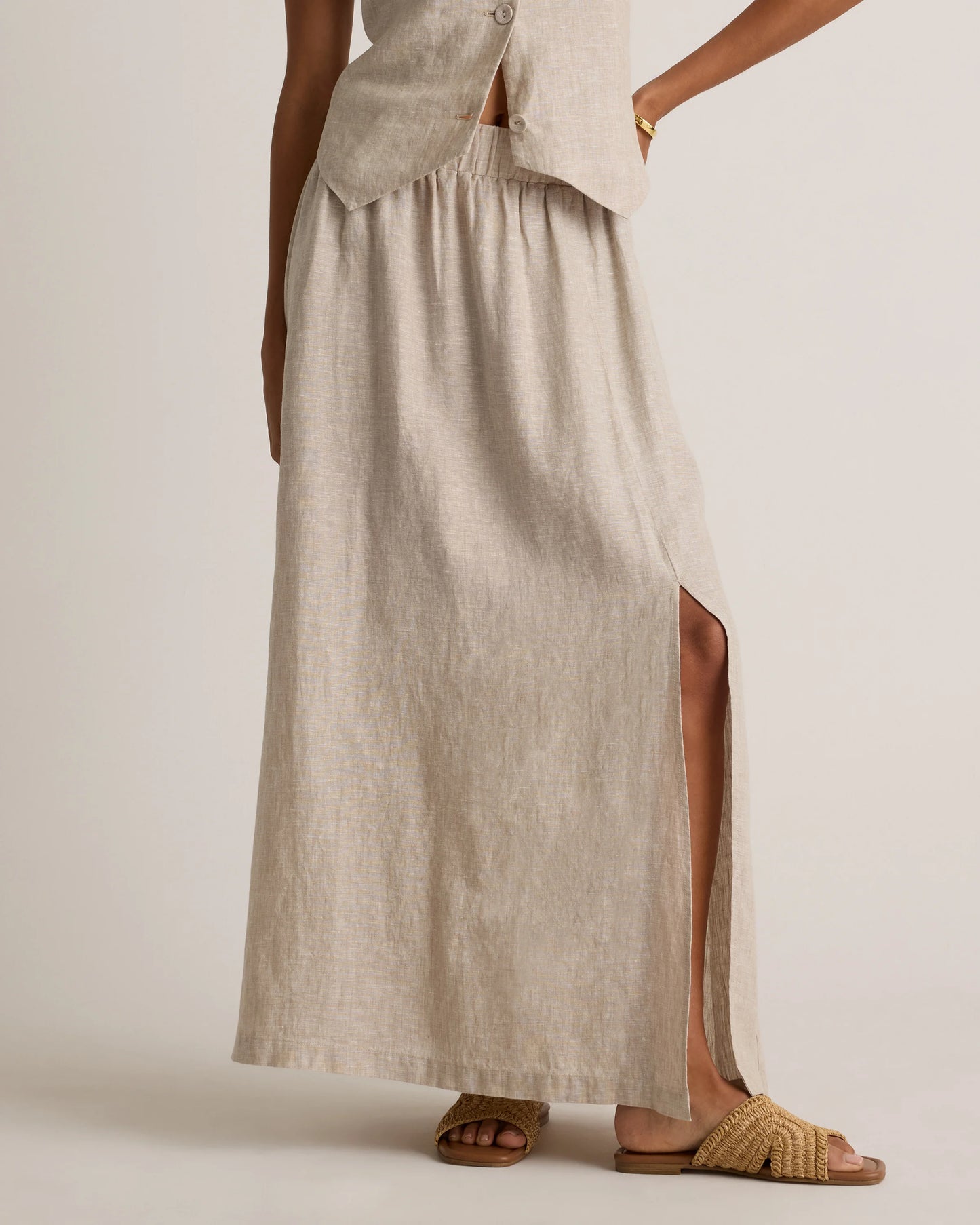 100% European Linen Maxi Skirt - XS / Classic Mini Gingham