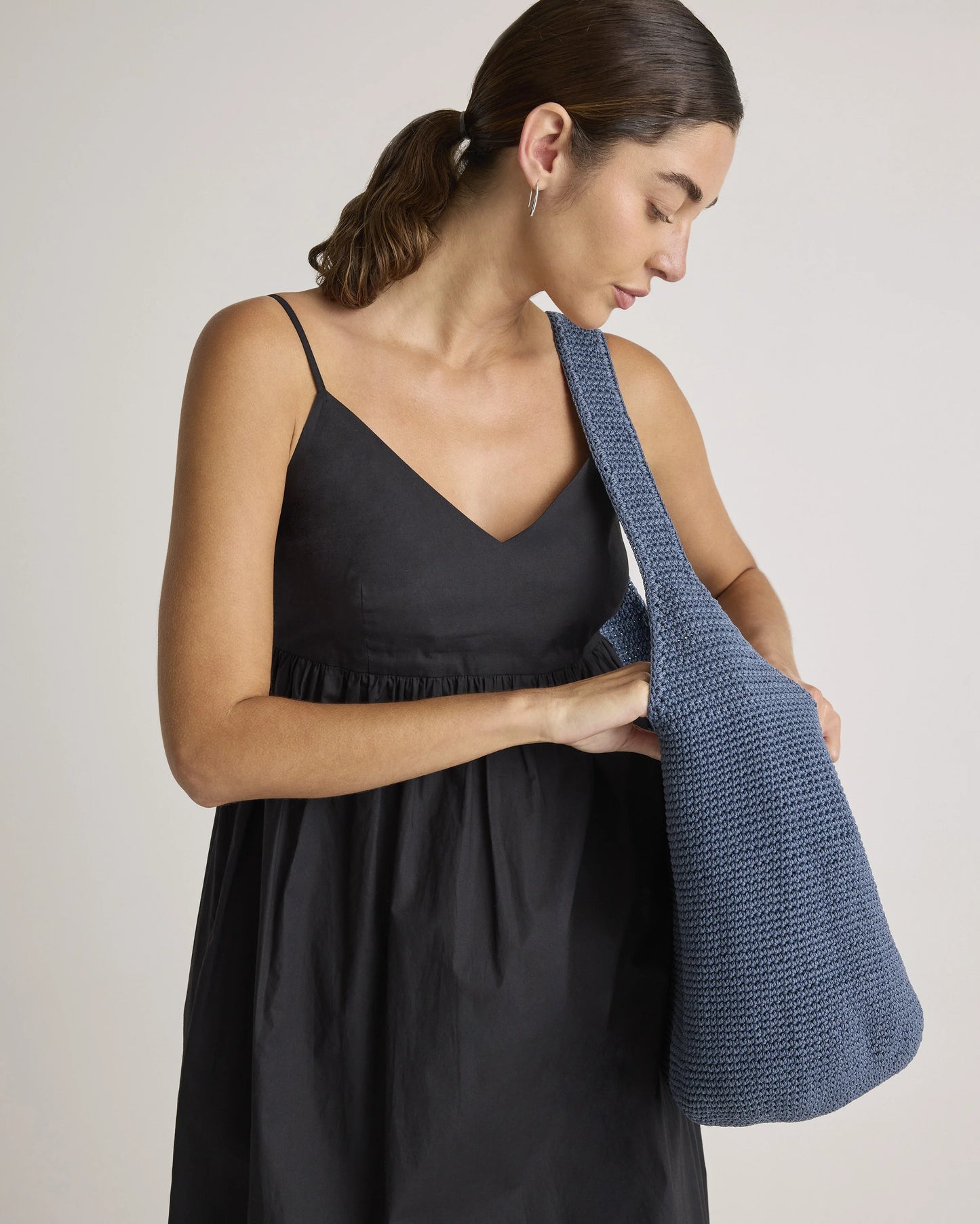Hand Crochet Hobo Shoulder Bag - One Size / Black