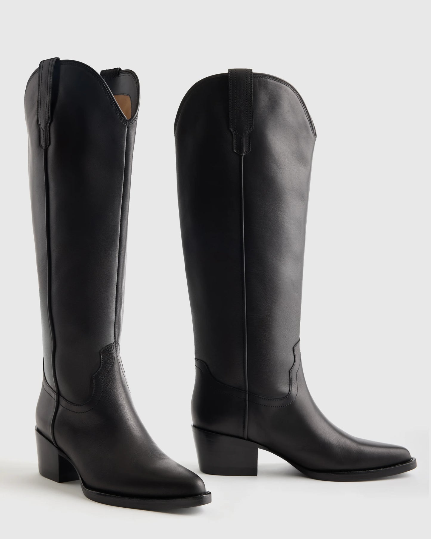 Italian Leather Tall Western Boots - 5 / Black